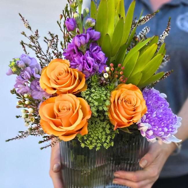 Orange Roses Vase Arrangement Sunshine Coast