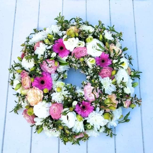 Pink and White Funeral Wreath | Sympathy Flowers | Sunshine Coast Flower Delivery