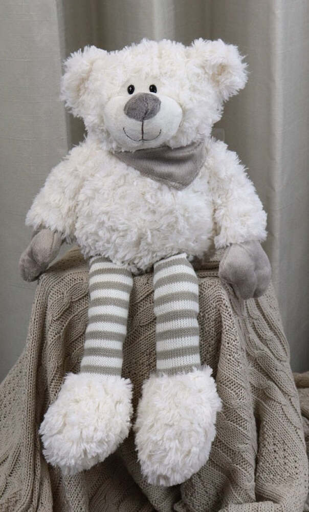 24cm - WHITE TEDDY | STRIPED LEGS