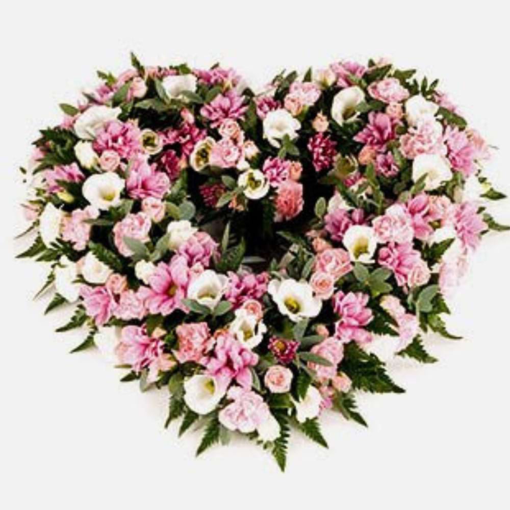 Heart Shape Pink Flowers Sympathy Wreath | Funeral Flowers Sunshine Coast | Same Day Flower Delivery | Local Florist