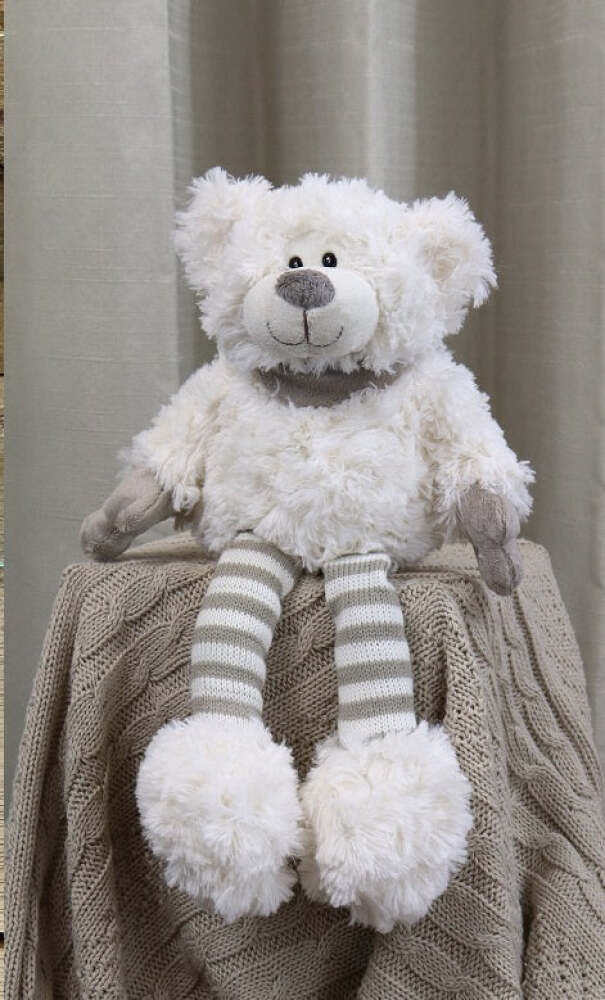19cm - WHITE TEDDY | STRIPED LEGS | Caloundra Florist