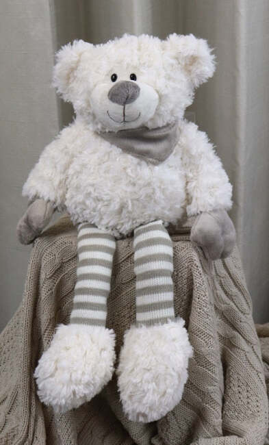 24cm - WHITE TEDDY  STRIPED LEGS