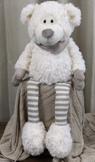 32cm - WHITE TEDDY  STRIPED LEGS