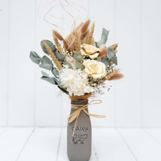 Sweetie Dried Flowers Milk Bottle Arrangement | Coastal Flora