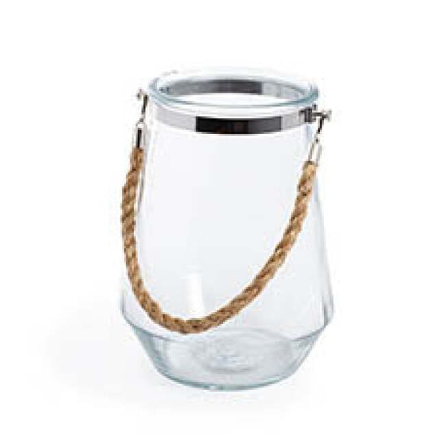 16cm X 22cm H - Glass Elva  Hurricane Vase Rope Handle Clear