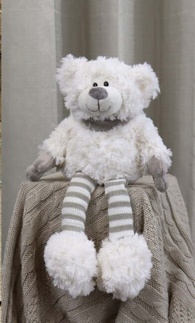 19cm - WHITE TEDDY  STRIPED LEGS